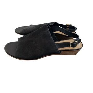 Clarks Plus Cushion Black Sandals Women's 8 Suede Slingback‎ Small Wedge Summer